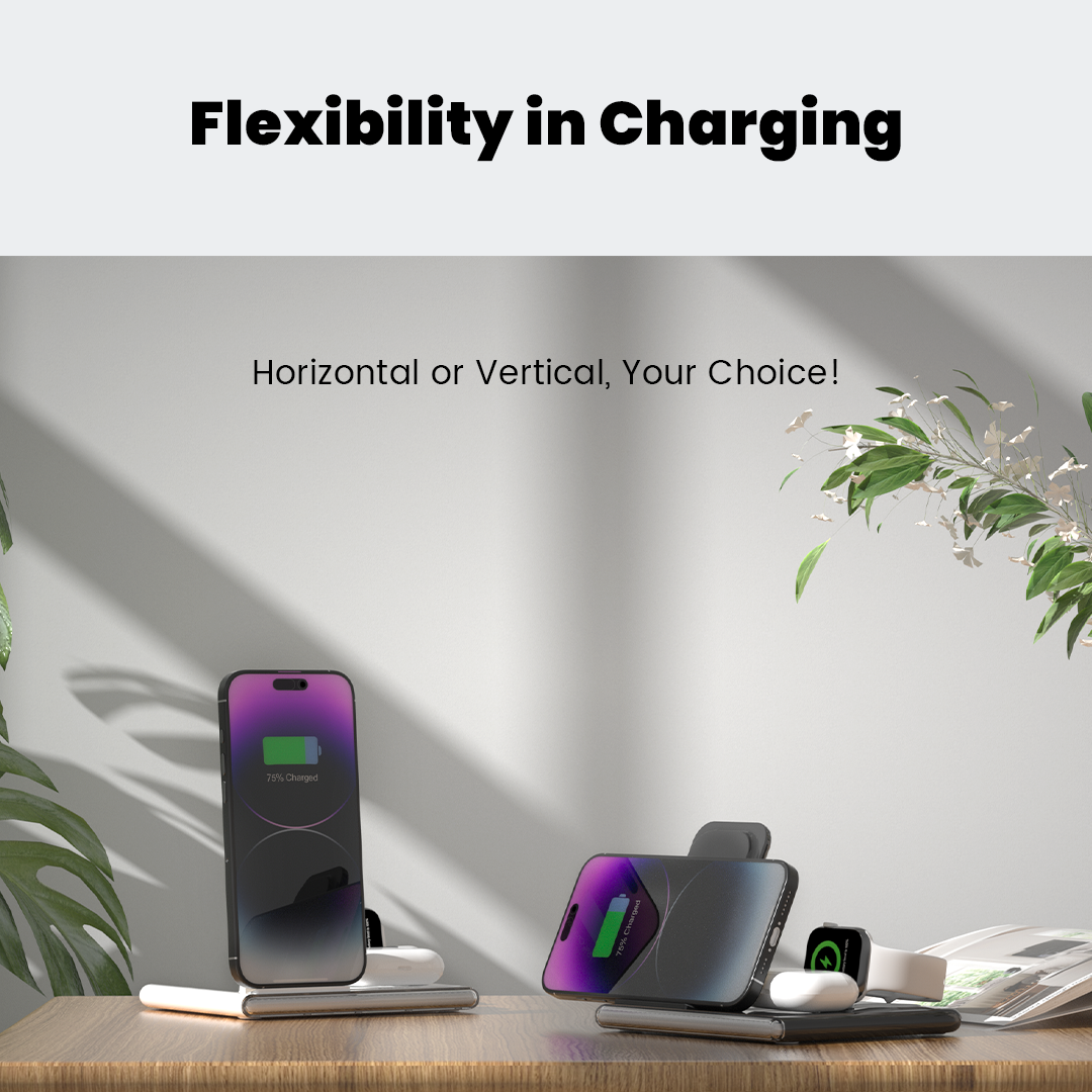 PowerGlow - Jabees PowerGlow 4-In-1 Foldable Wireless Charging Station with LED Night Light